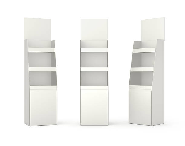 set of displays with shelves on white stock photo