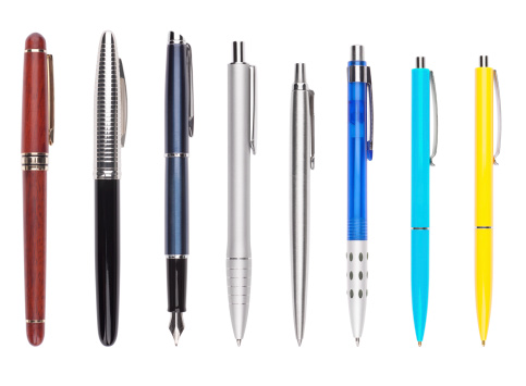 Set of eight different pens. All with individual clipping path.