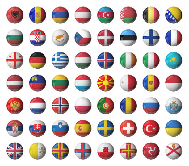 Set of Europe glossy flags 3D flags isolated on white. Glossy balls swedish flag photos stock pictures, royalty-free photos & images