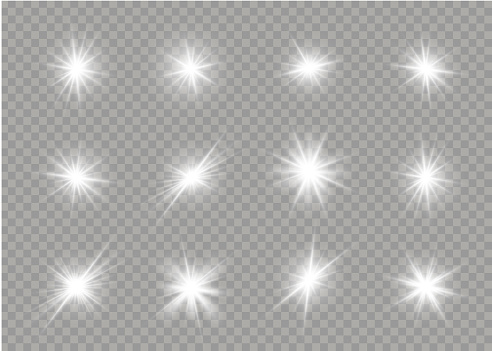Bright star isolated on a transparent background. White glowing light burst. Sparkling magic dust particles. Set of glare, explosion, sparkle, line, sun flare.