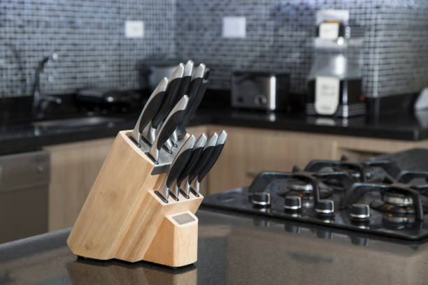 Set of knives for kitchen stock photo