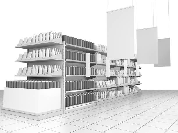 Set Of Shelves Full Of Products stock photo