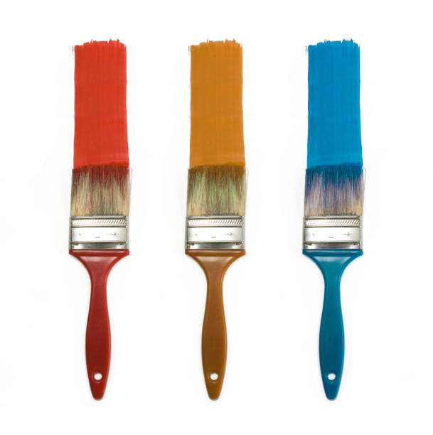 set of three color brushes stock photo
