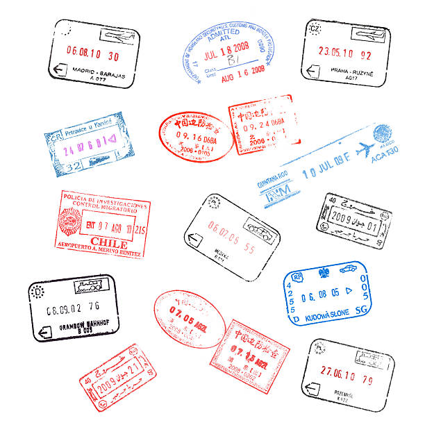 set of various passport visa stamps set of various passport visa stamps isolated on white background passport stamp stock pictures, royalty-free photos & images