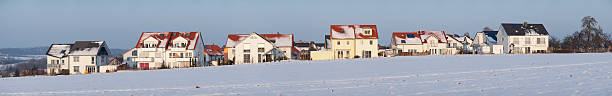 Settlement in winter landscape stock photo