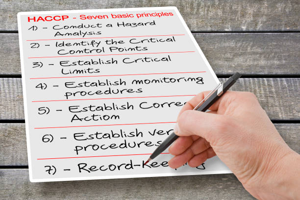seven basic principles about haccp plans (hazard analysis and critical control points) - food safety and quality control in food industry concept image - haccp imagens e fotografias de stock