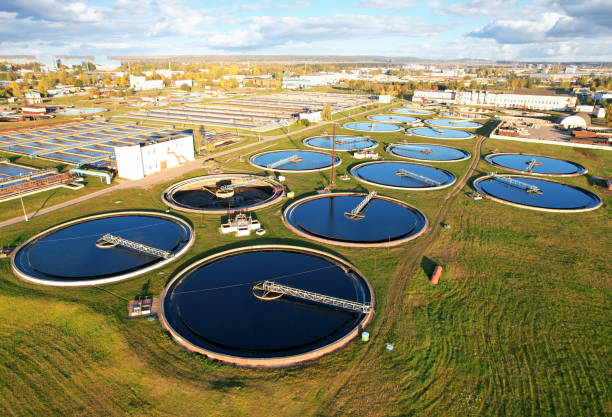 Sewage Treatment Plant. Wastewater Treatment Water Use. Filtration Effluent and Waste Water. stock photo
