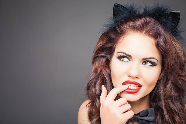 Sexy woman with cat carnival mask. Ears stock photo