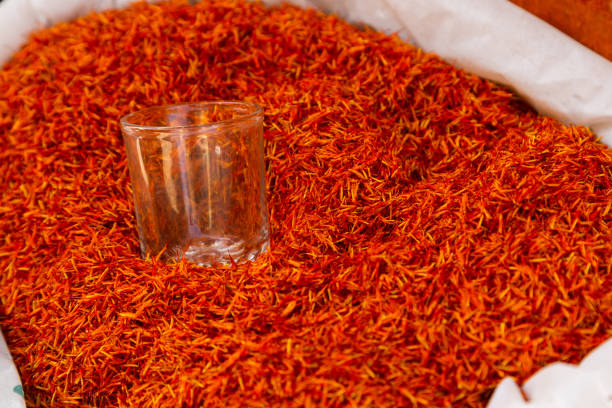 Shafran spice on the bazaar in an Arab country. stock photo