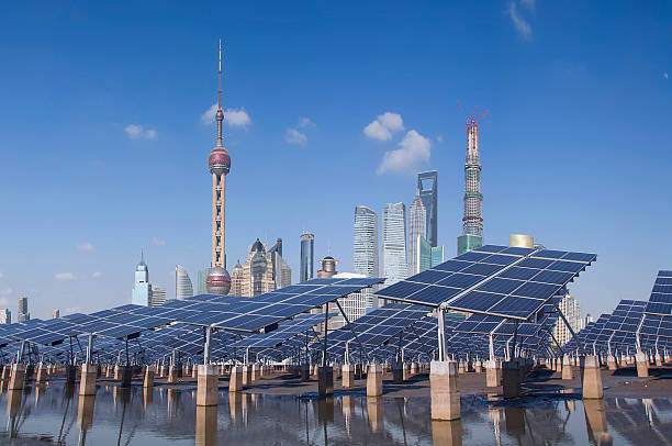 Shanghai Bund skyline landmark ,Ecological energy renewable sola stock photo
