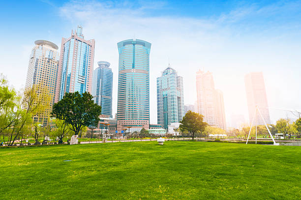 Shanghai China greenbelt park with lujiazui finance and trade zone in shanghai jif stock pictures, royalty-free photos & images