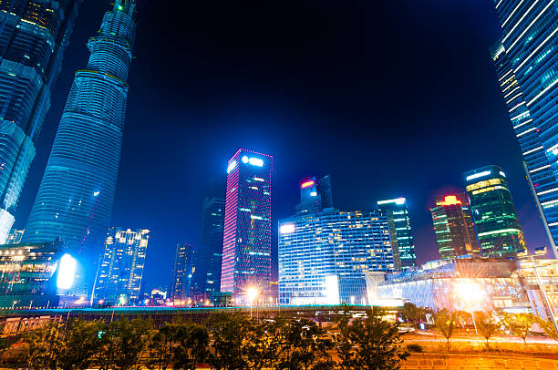shanghai china the night view of the lujiazui financial centre in shanghai china. jif stock pictures, royalty-free photos & images