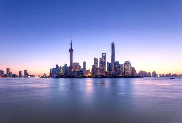 Shanghai cityscape and skyline at sunrise stock photo