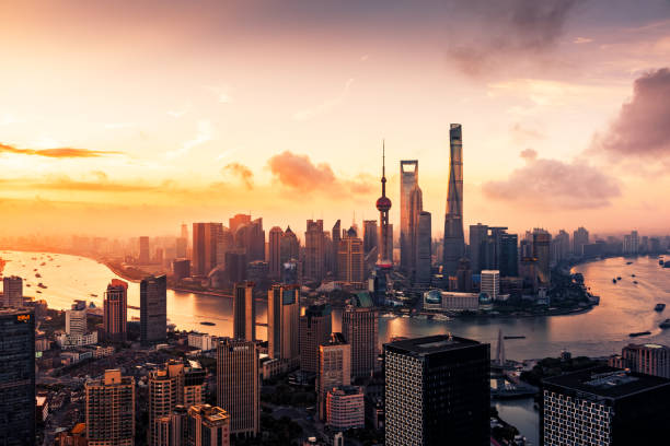 Shanghai Skyline Sunset stock photo