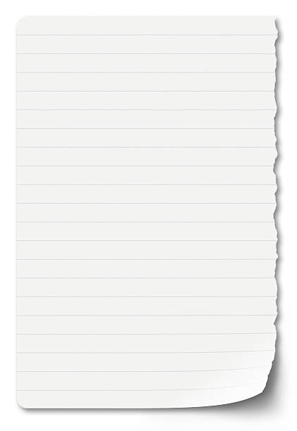 notebook-blatt papier auf weißem hintergrund - brief dokument stock-fotos und bilder