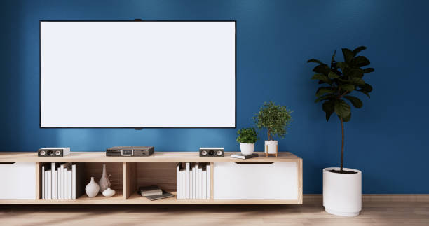Shelf  Cabinet minimalist, Modern japanese blue room. 3d rendering"n stock photo