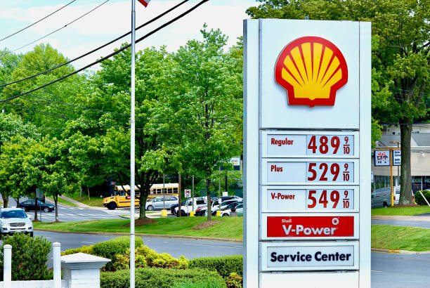 Shell Gas Station Fuel Prices stock photo