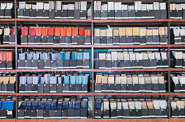 Shelves in a library stock photo