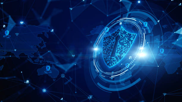 쉴드 아이콘 사이버 보안, 디지털 데이터 네트워크 보호, 미래 기술 디지털 데이터 네트워크 연결 배경 개념. - cyber security 뉴스 사진 이미지