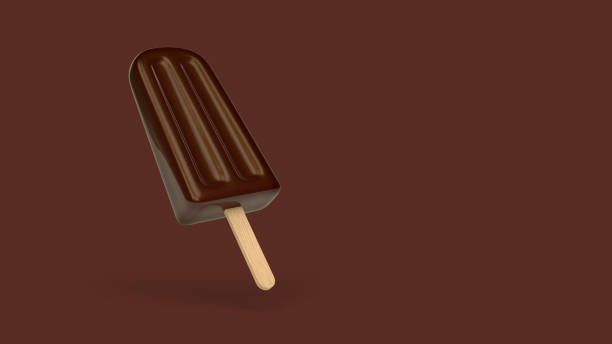 Shiny 3D Chocolate Fudge Fudgecicle Popsicle Isolated on Background with Clipping Path stock photo