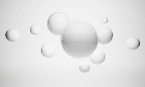 palle lucide con diverse dimensioni su uno sfondo sfumato semplice - sphere flying foto e immagini stock
