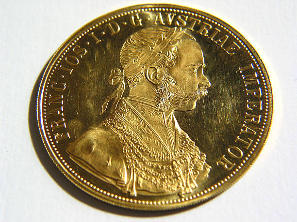 Shiny Gold Ducat Coin stock photo
