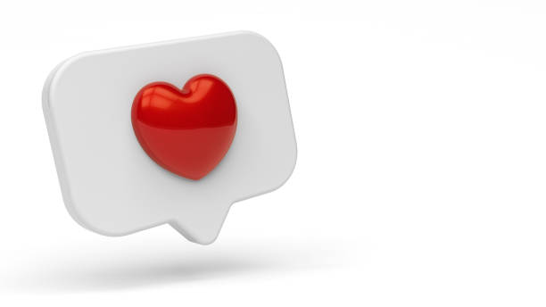 Shiny Red 3D Heart Speech Bubble Emoticon Icon Isolatedon Background stock photo