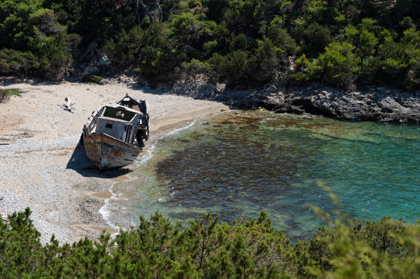 Shipwreck in Greece stock photo