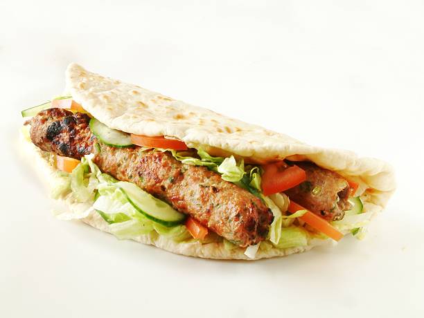 shish kofta kebab shish kofta kebab naan bread stock pictures, royalty-free photos & images