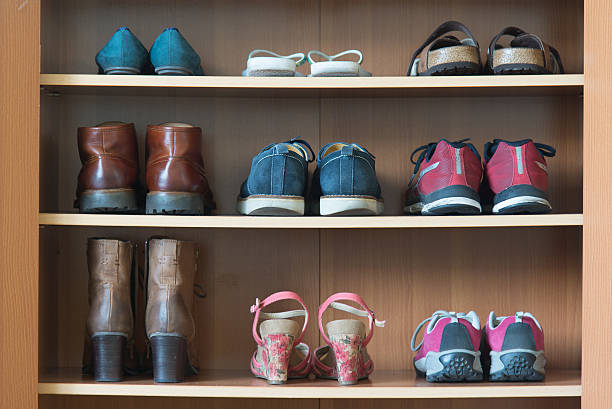 shoes shelf shoes shelf rack stock pictures, royalty-free photos & images