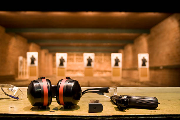 Shooting range Shooting equipment ready to use gun range stock pictures, royalty-free photos & images