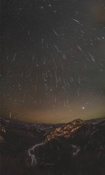 Shooting stars during Geminids stock photo