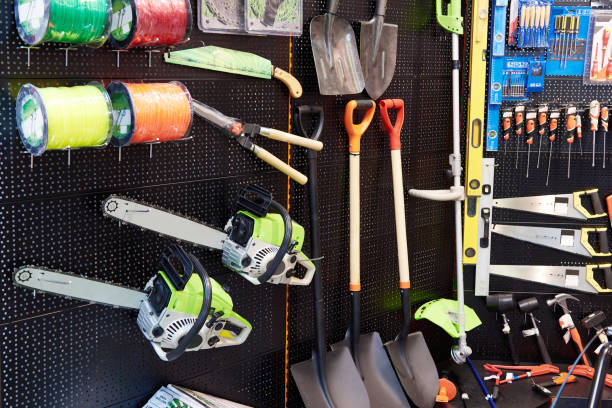 Shop of garden equipment Shop of construction and garden equipment gardening equipment stock pictures, royalty-free photos & images