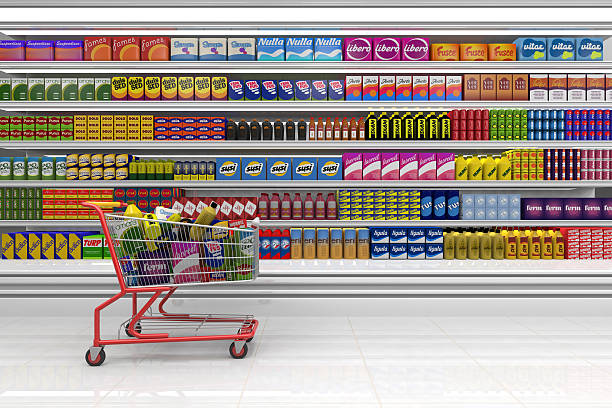 Shopping cart in the supermarket. stock photo