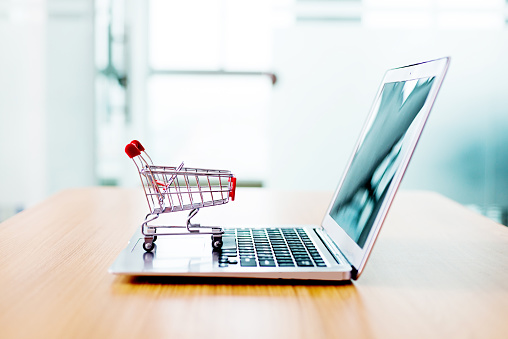 Shopping Cart On Laptop Stock Photo - Download Image Now - iStock