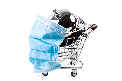 Shopping cart with Medical mask and service bell.