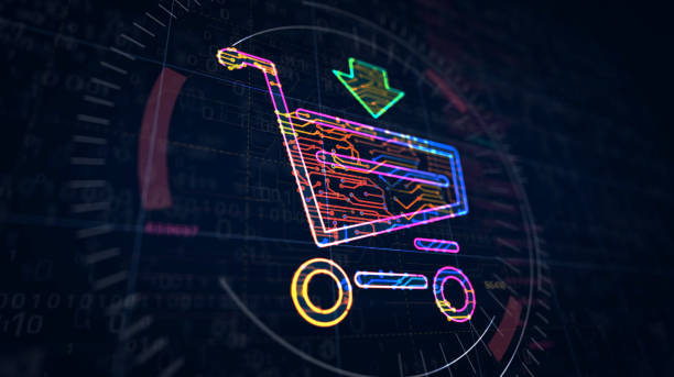 Shopping cart symbol futuristic sketch stock photo