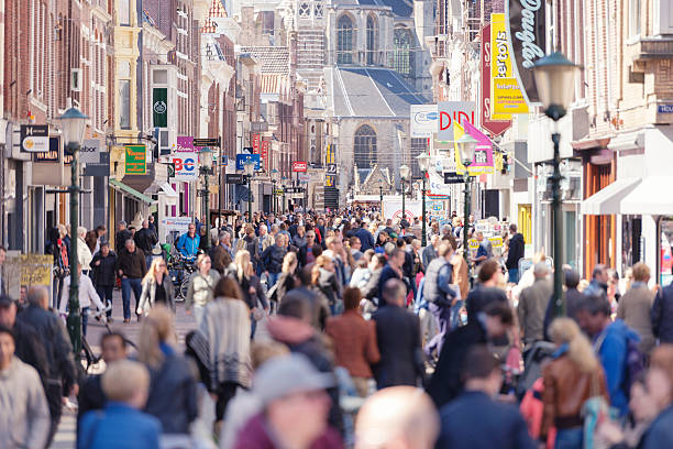 Shopping street crowds in Western Europe stock photo