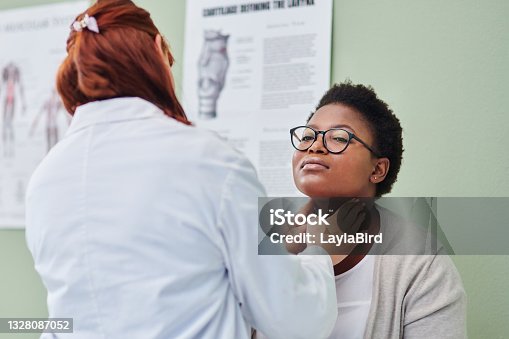 istock Shot of a doctor examining a woman’s throat during a consultation 1328087052