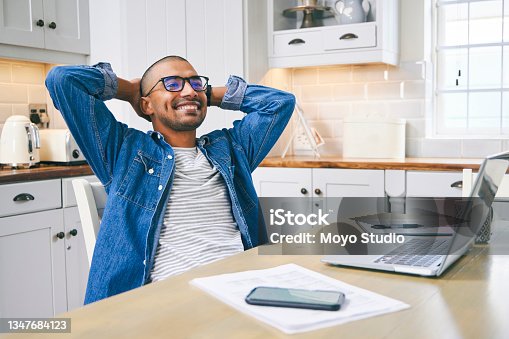 istock Shot of a young man taking a break while working at home 1347684123