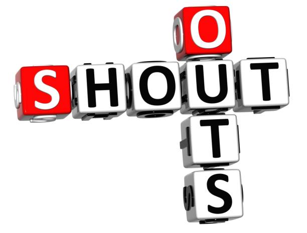 3D Shout Out Crossword cube words stock photo