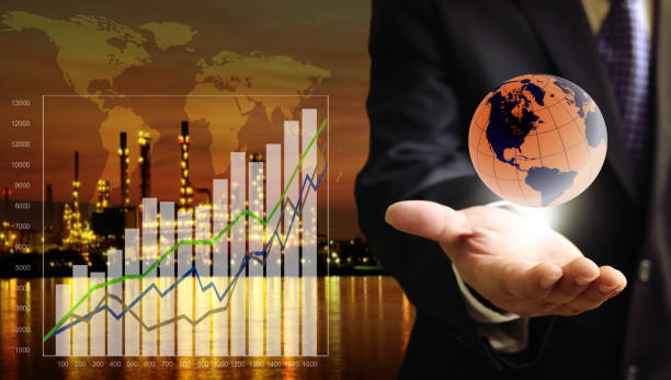 CEO show growth chart of sales revenue, Energy and Petrochemical industrial concept stock photo
