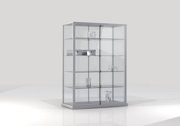 Showcase in room 3D room with  showcases display cabinet stock pictures, royalty-free photos & images