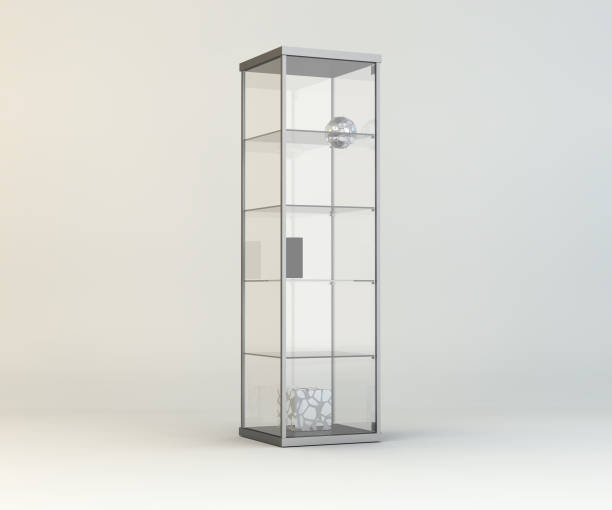 Showcase in room 3D room with  showcases display cabinet stock pictures, royalty-free photos & images
