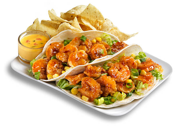 Shrimp Taco Platter on white stock photo