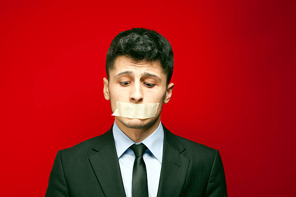 shut up! - taped mouth - plakband mond stockfoto's en -beelden
