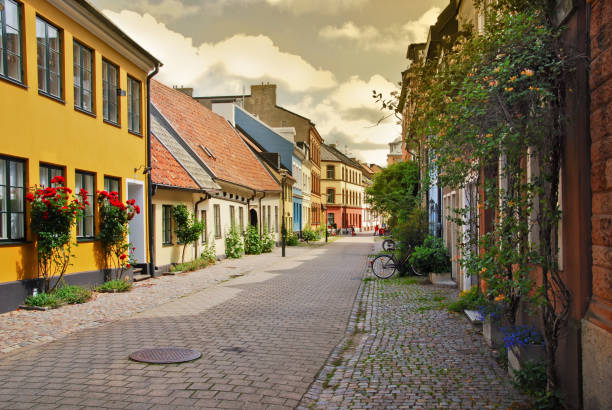 a side street in malmo,sweden - malmo imagens e fotografias de stock