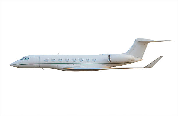 Side view of private jet airplane stock photo
