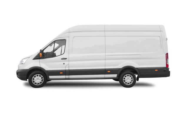 Side view of white van for branding with clipping path  mini van stock pictures, royalty-free photos & images