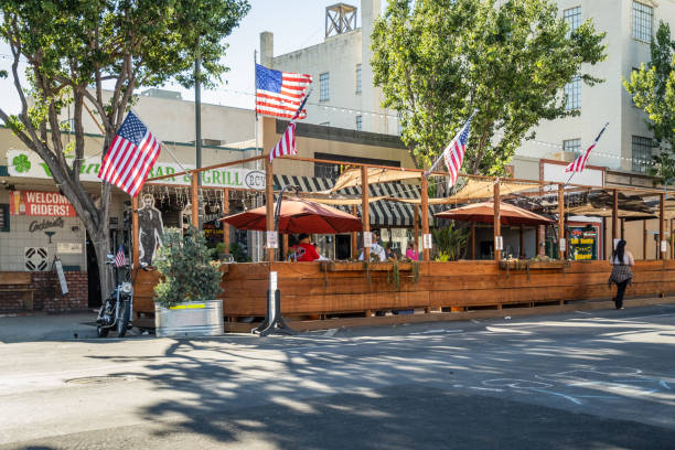 Sidewalk Cafe at Johnny's Bar and Grill in Hollister California stock photo